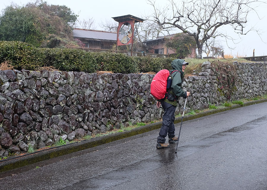 A modern pilgrim walking the Kumano Kodo between Hosshinmon-Oji and Hongu Taisha