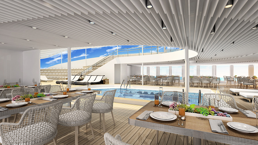 A render of the newAraMana pool area. Credit: Aranui Cruises