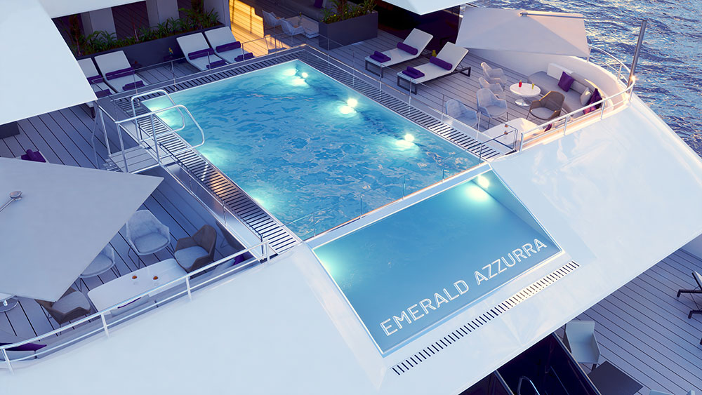 The Emerald Azzurra pool deck. Credit: Evergreen Cruises & Tours