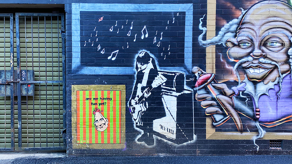 A mural within Lismore's Back Alley Art Gallery