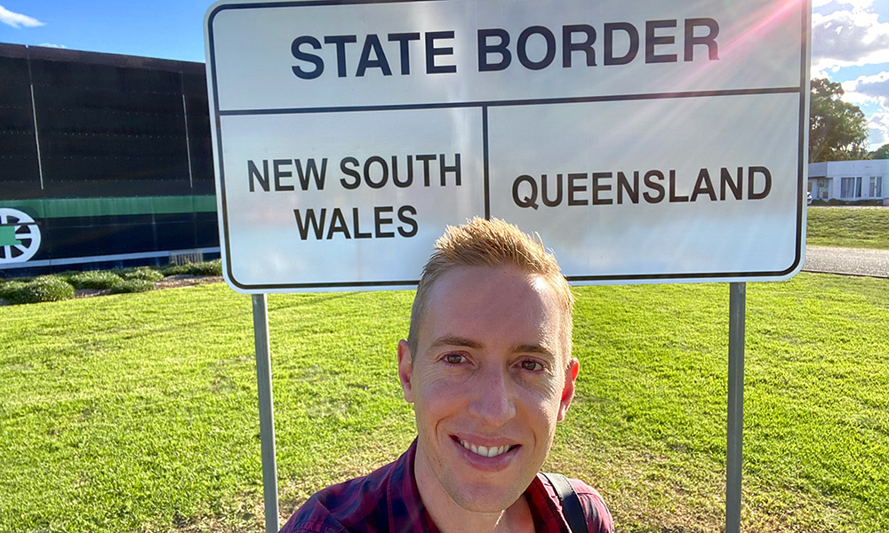 A selfie at the QLD/NSW state border. Credit: Chris Ashton