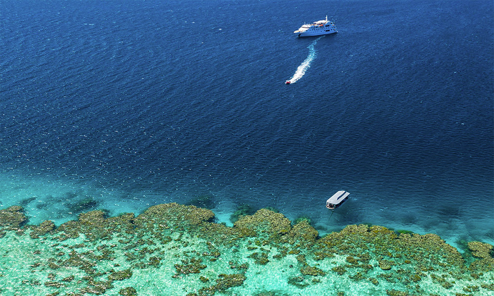 Coral Discoverer exploring remote coral reefs. Credit: Coral Expeditions