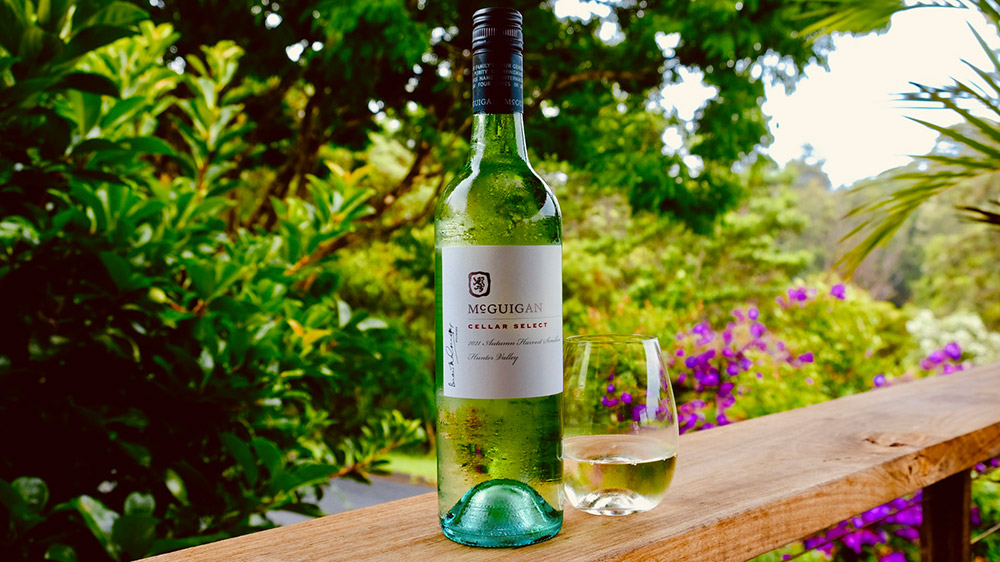 A bottle of McGuigan's 2021 Autumn Harvest Semillon - zesty, fruity, and sweet thanks to its late harvest. Credit: Chris Ashton