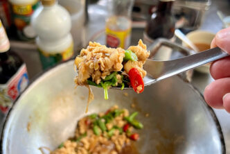Stir fried chicken with holy basil at Krabi Cookery School