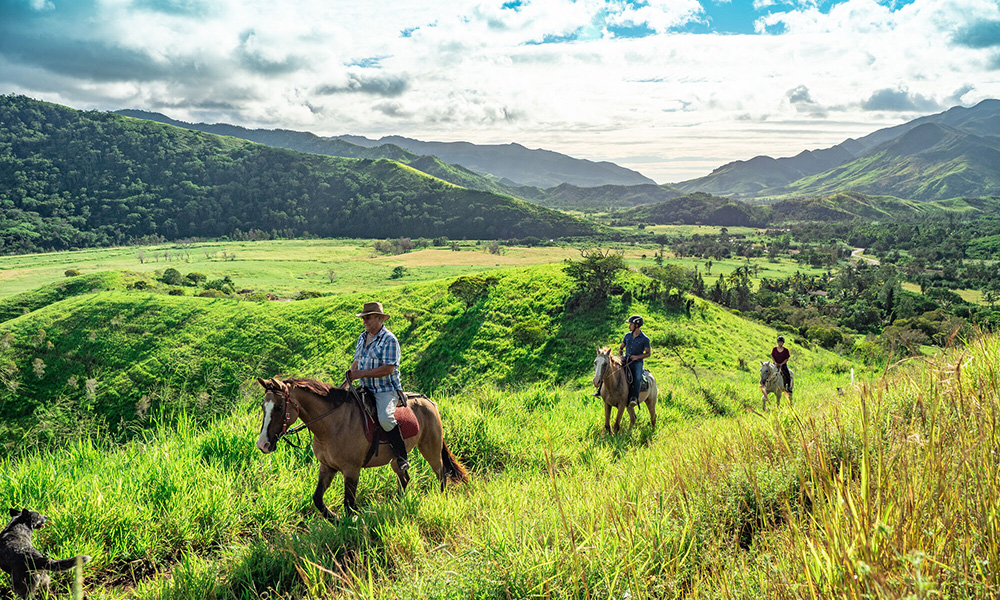 Trekking through New Caledonia's high country on horseback. Credit: Raymond Lacrose.