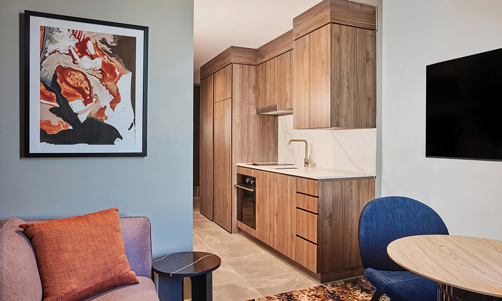 A one-bedroom Premier King Apartment at Adina Hotel Pentridge Prison Melbourne.