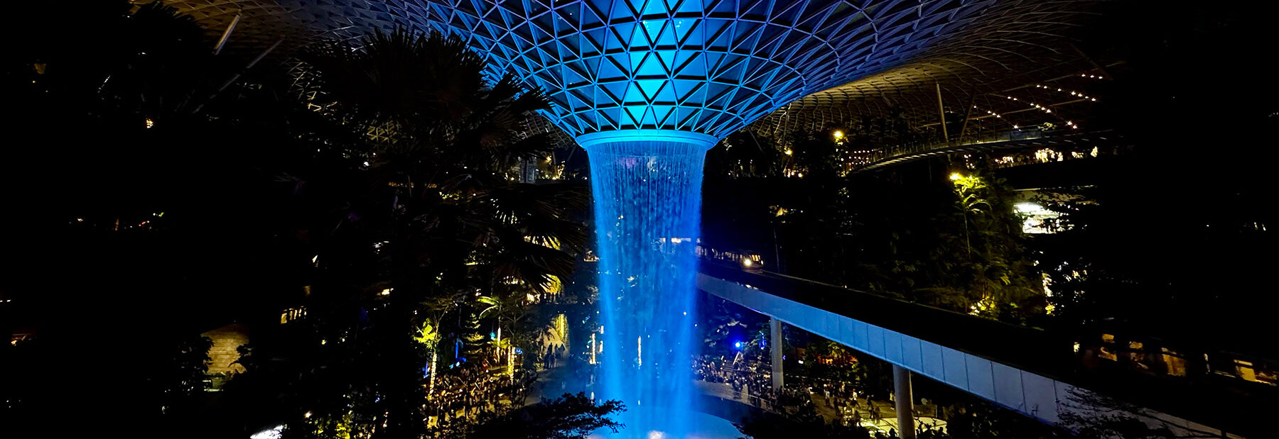 Jewel Changi Airport waterfall at night