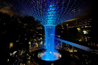Jewel Changi Airport waterfall at night