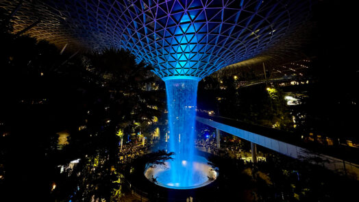 Jewel Changi Airport waterfall at night